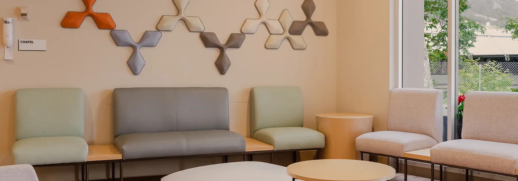 Waiting room with bench seating